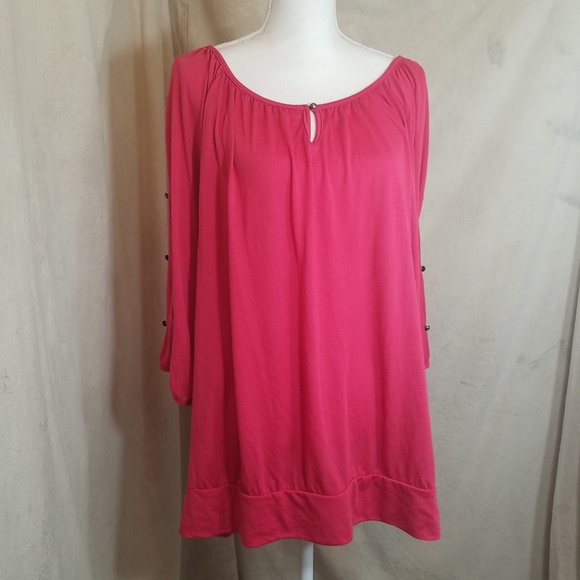 Faded Glory Slouchy Coral Blouse with Buttons - Picture 2 of 3